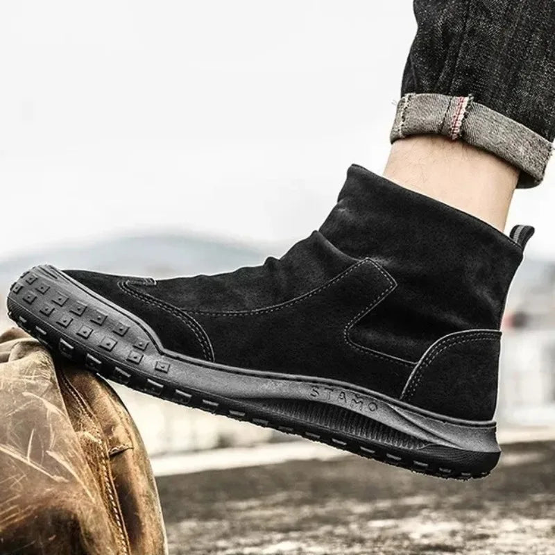 Boots for Men Retro Side Zipper Men's Ankle Boot Pleated Designer Men Boots  Outdoor Non Slip Workwear Booties Botas Para Hombre