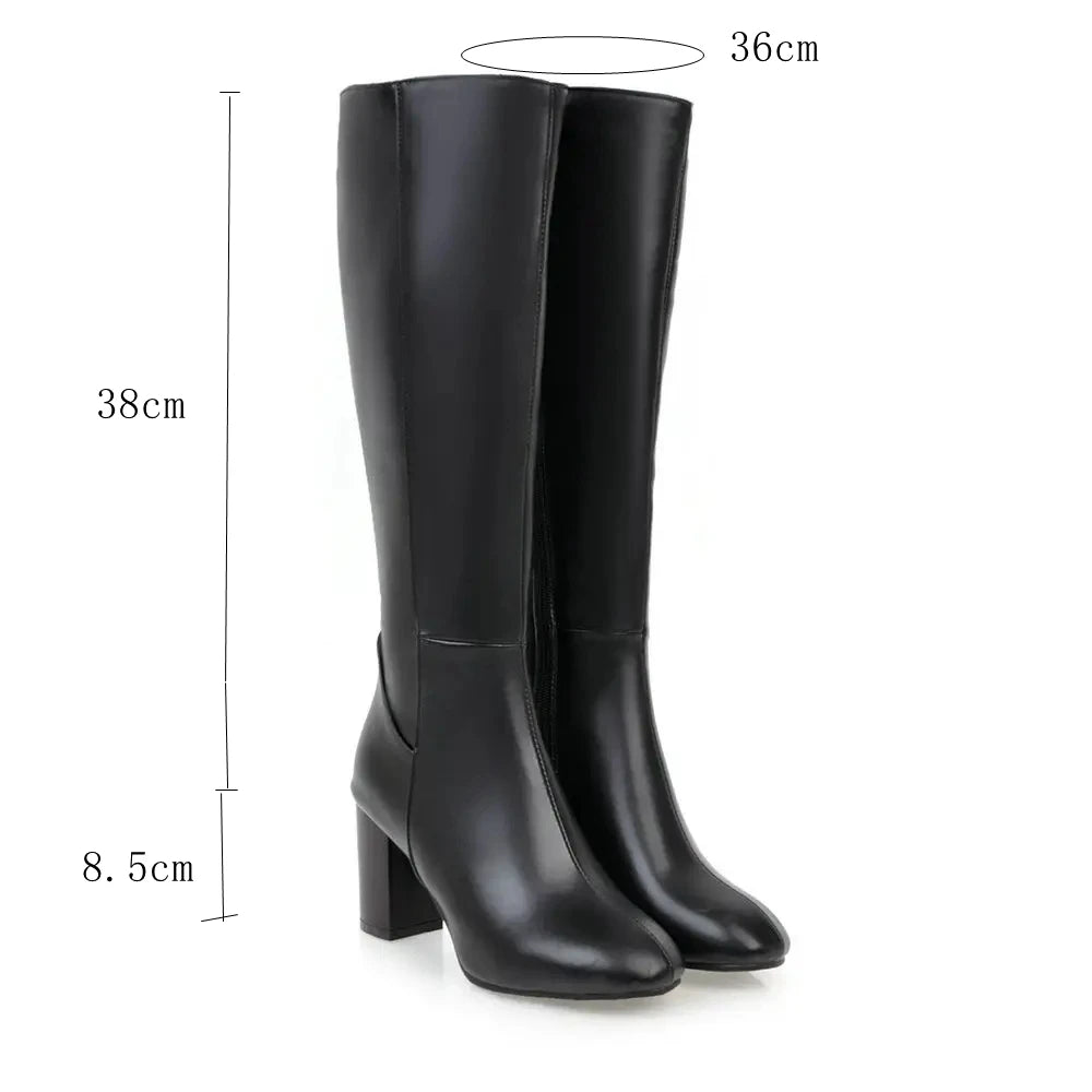 Women's boots block heel, high heel fashionable versatility, warm and comfortable boots, women's shoes high boots