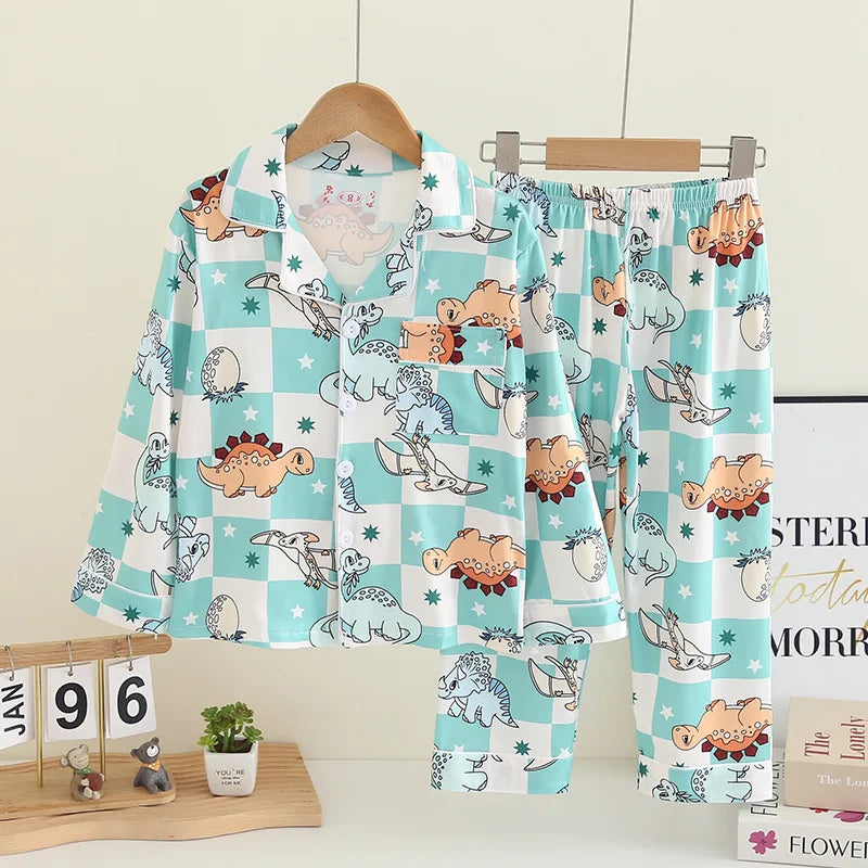 Cartoon New Spring Autumn Children's Pajamas Set Girls Boys Teenagers Stitch Long-sleeved and Pants Outside Home Clothes Set