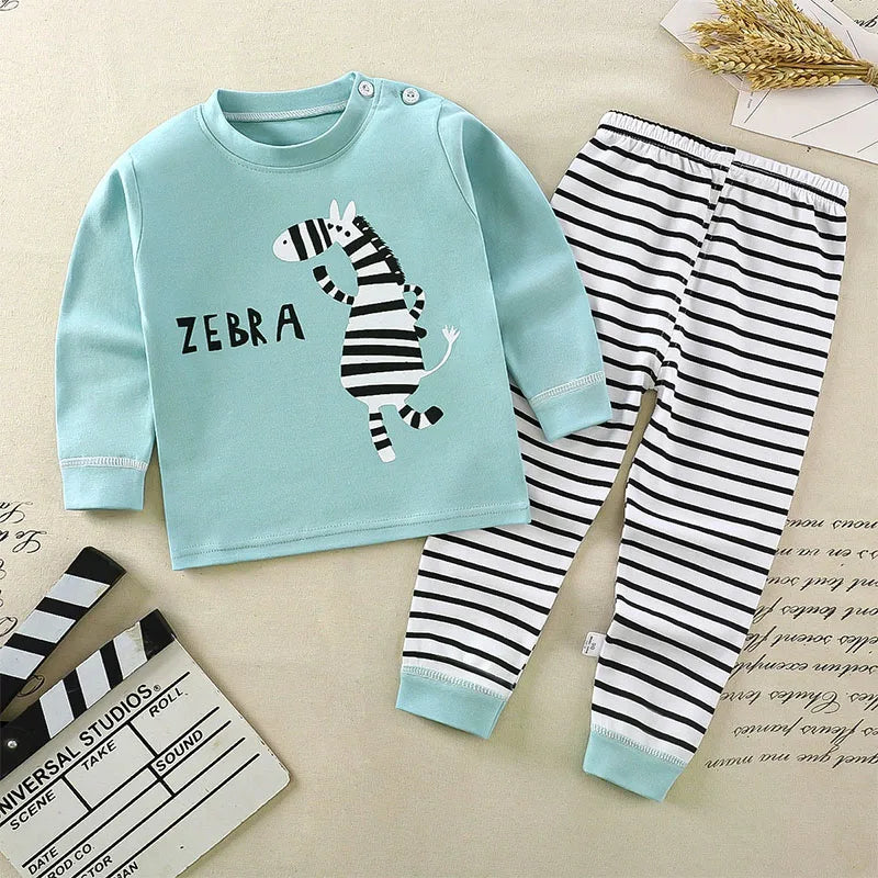 Spring Autumn Toddler Boy Outfits Kids Clothes Girls Korean Cartoon Cute Print Long Sleeve Baby Tops+Pants Children's Sets B238