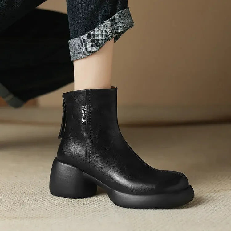 Booties Round Toe Women's Ankle Boots Fashion 2025 Very High Heels Heeled Female Short Shoes Chic and Elegant Boot Footwear Pu