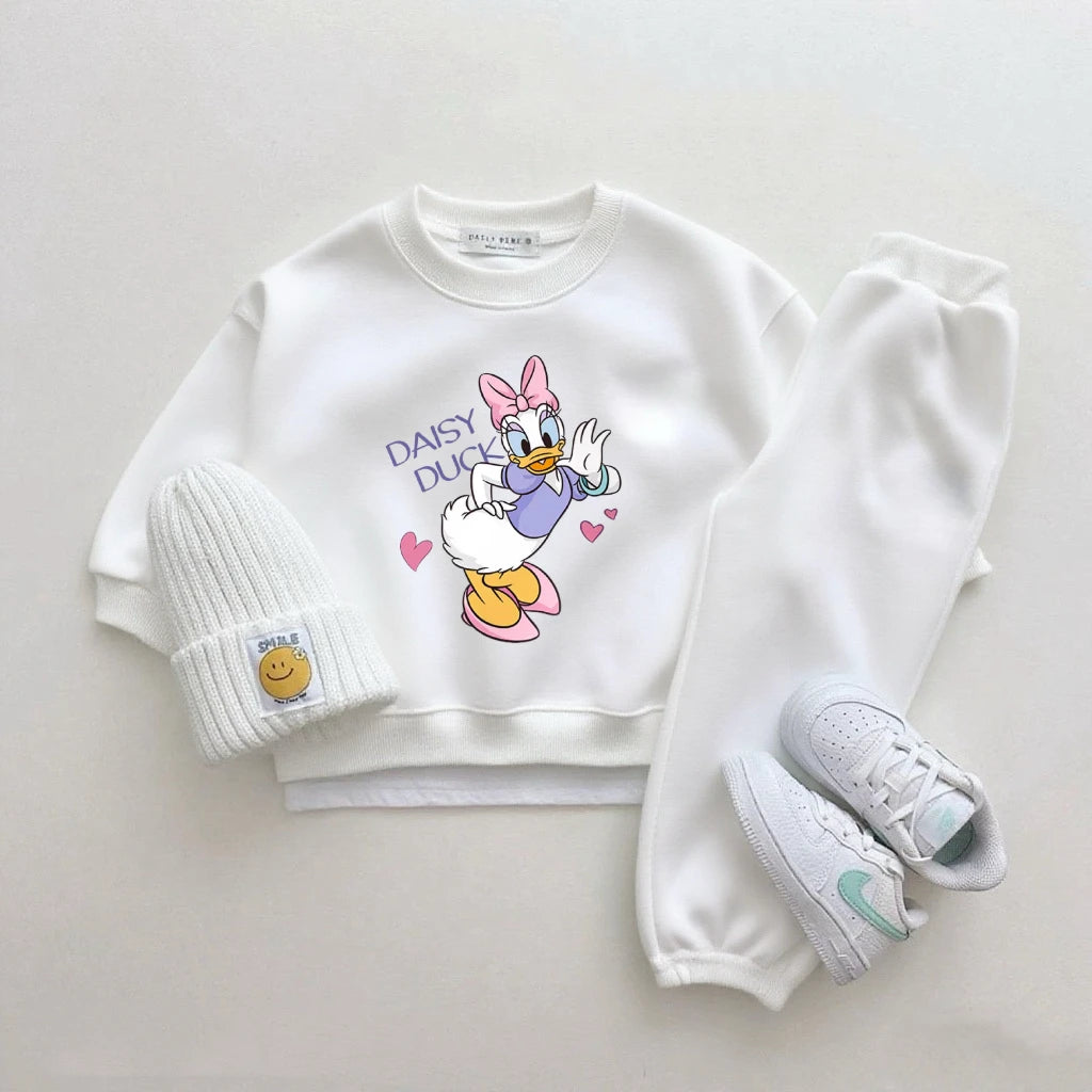 Disney Girls Cartoon Hoodies+Pants 2Piece Set Outer Wear New Design Sweatshirts Simple Pants Tracksuits Boys Child Costume