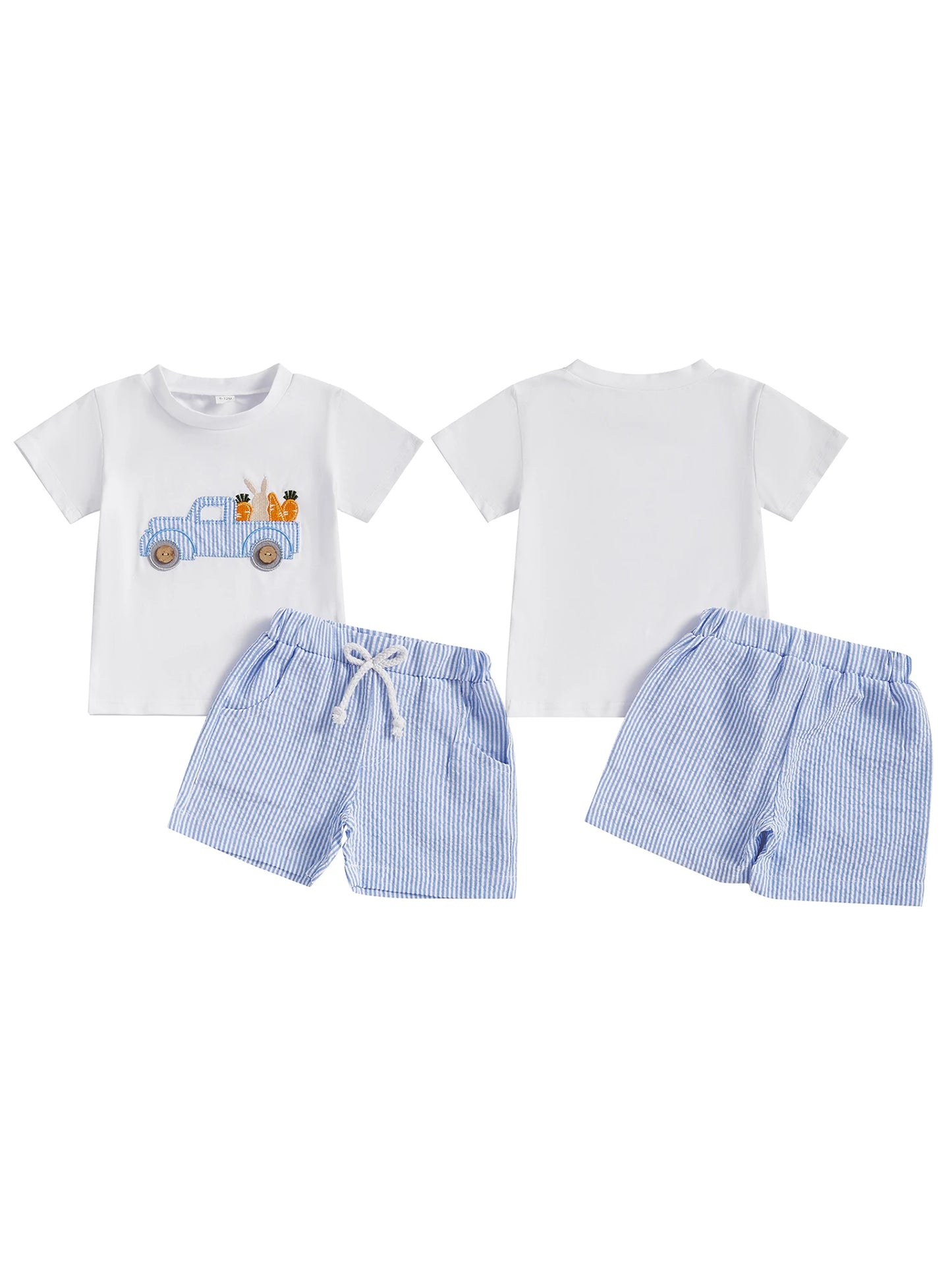 2Pcs Baby Boy Easter Outfits Short Sleeve Truck Embroidery T-Shirt Shorts Set Toddler Clothes