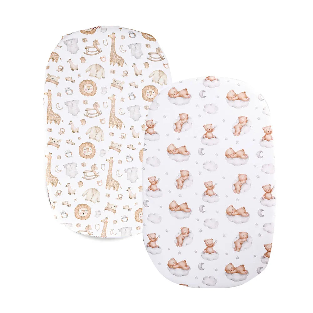 Elinfant 2PCS Polyester Fitted Crib Sheet Set,Toddler Bed Sheets Mattresses,Changing Pad Cover,Baby Fitted Bassinet Bed Sheet