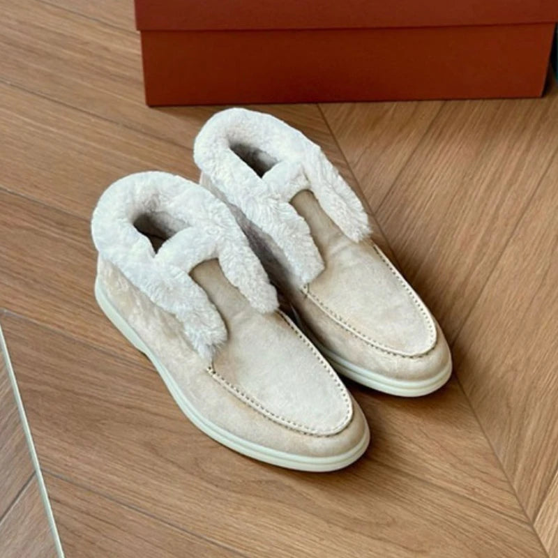 Boots Women Ankle Fur boots Fashion Women  Leather loafers flat 2025 High Quality Winter boots Comfortable Wool Snow