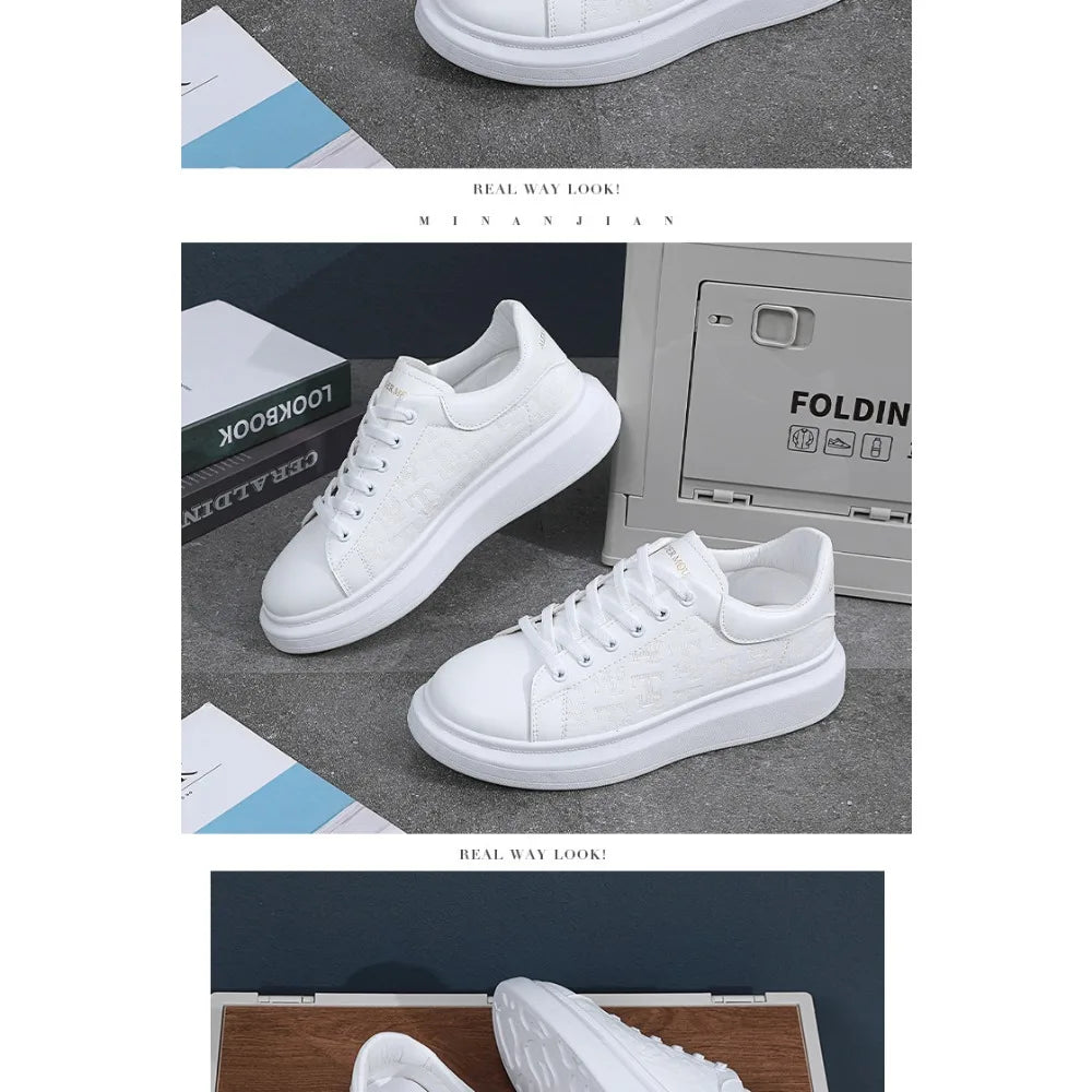 Classic white shoes for men 2025 hot style versatile platform thick sole heightening men's shoes casual sneakers black