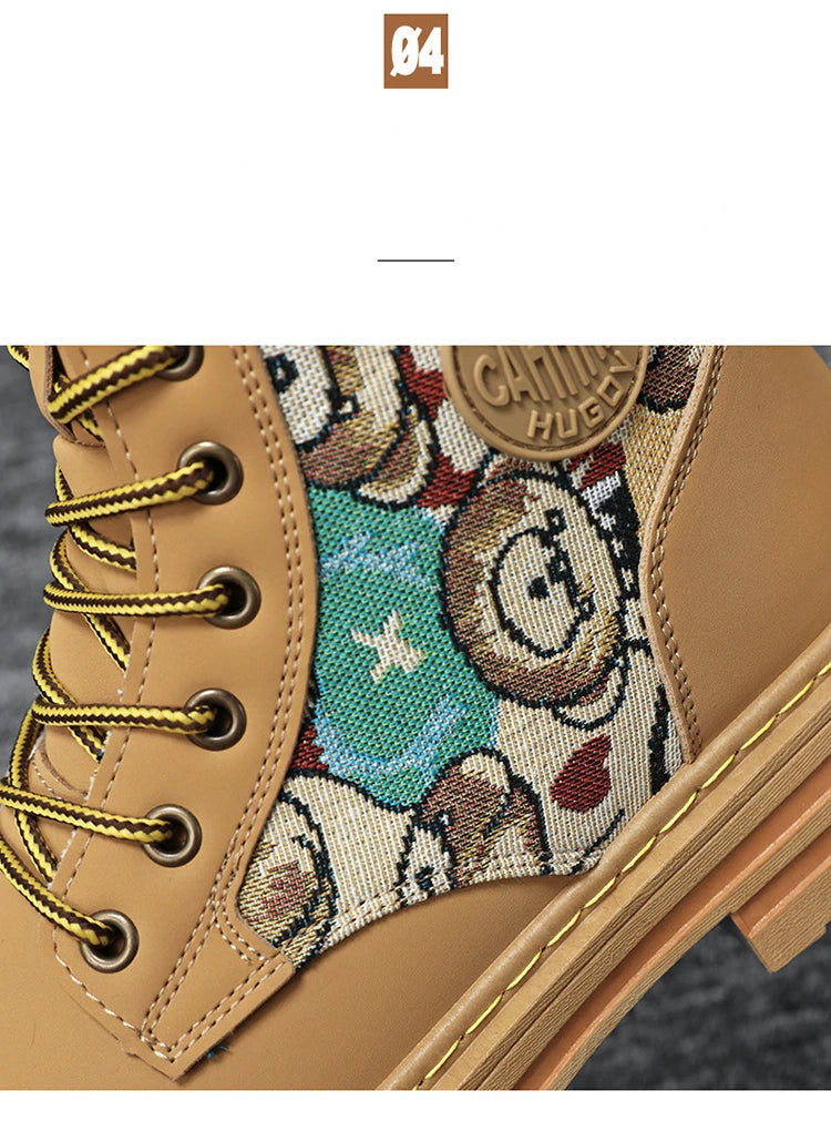 New Men's Boots Designer Luxury Men Working Boots High Tops Platform Leather Shoes for Men British style Motorcycle Botas Hombre