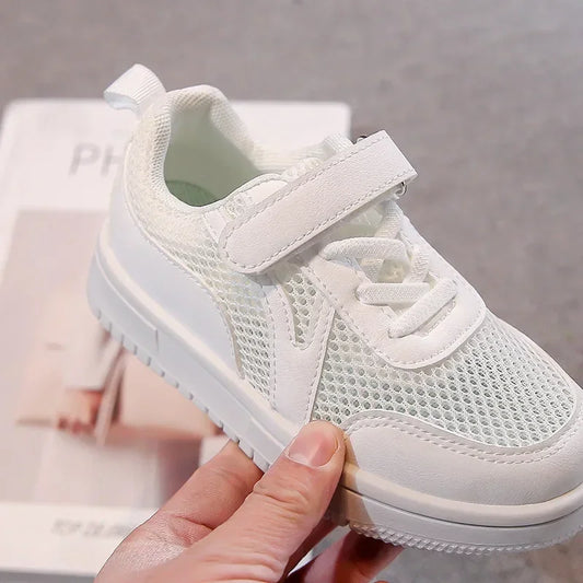 Kids Sports Shoes Non-slip Soft Sole Children White Shoes Hook&loop 2025 New Students School Flat Shoes Comfortable Trendy