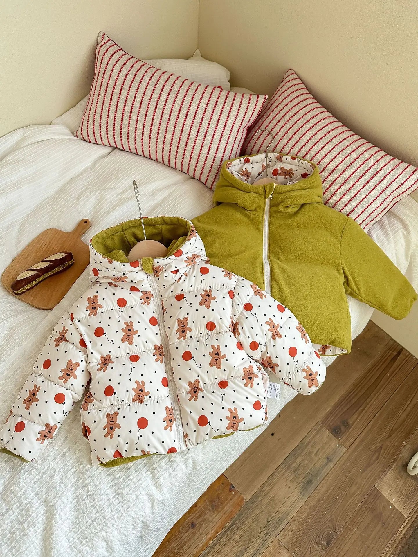 Can Be Worn On Both Sides Autumn Winter Boys Girls Jacket Cute Rabbit Ears Thicken Keep Warm Hooded Down Cotton Outwear For Kids