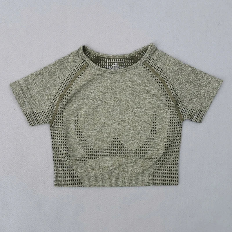 Seamless Yoga Top Short Sleeve Workout Tops For Women Fitness Gym Crop Top Athletic Sport T shirt Women Sportswear