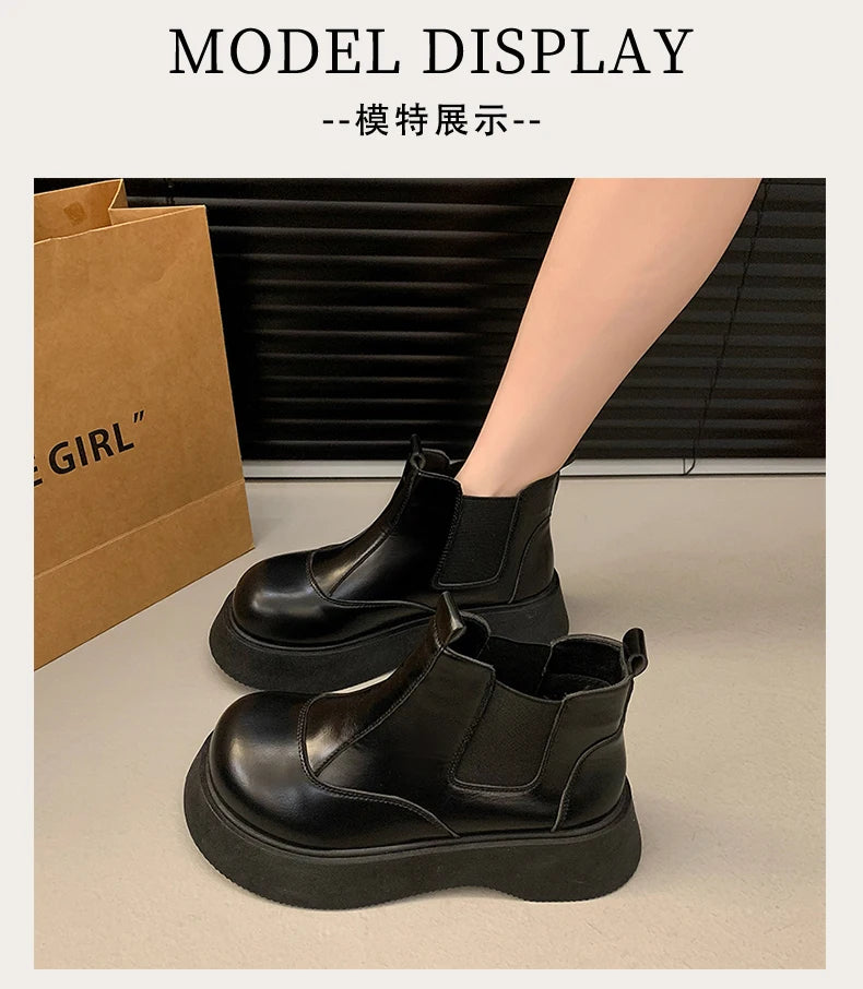 Fall New Style Thick-soled Women's Fashionable Boots, Retro Big-head Short Boots, Anti-slip and Wear-resistant Outdoor Boots