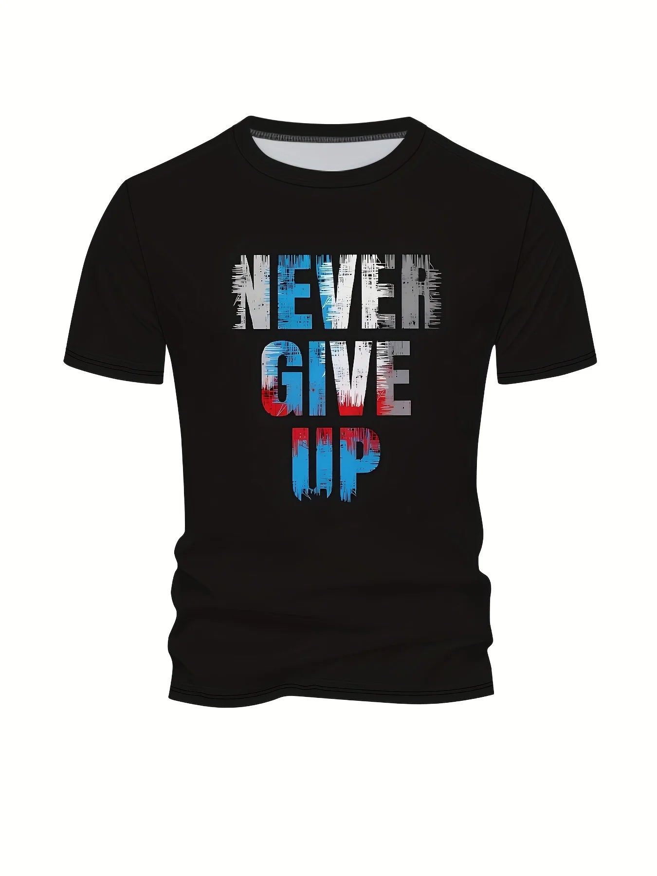 Men's T-shirt Letter Never Give 3D Printing Casual Short Sleeve T Shirts Oversized Men T-shirt Clothing Tops Outdoor Streetwear