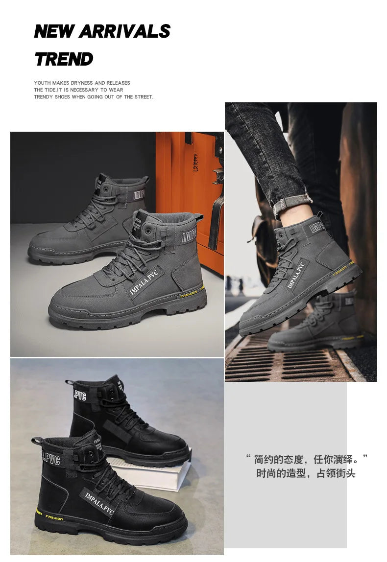 2025 Winter Mens Shoes New in Casual Male Boots Platform Tactical Ankle High Top Outdoor Walking Loafers Leather Army Sneakers