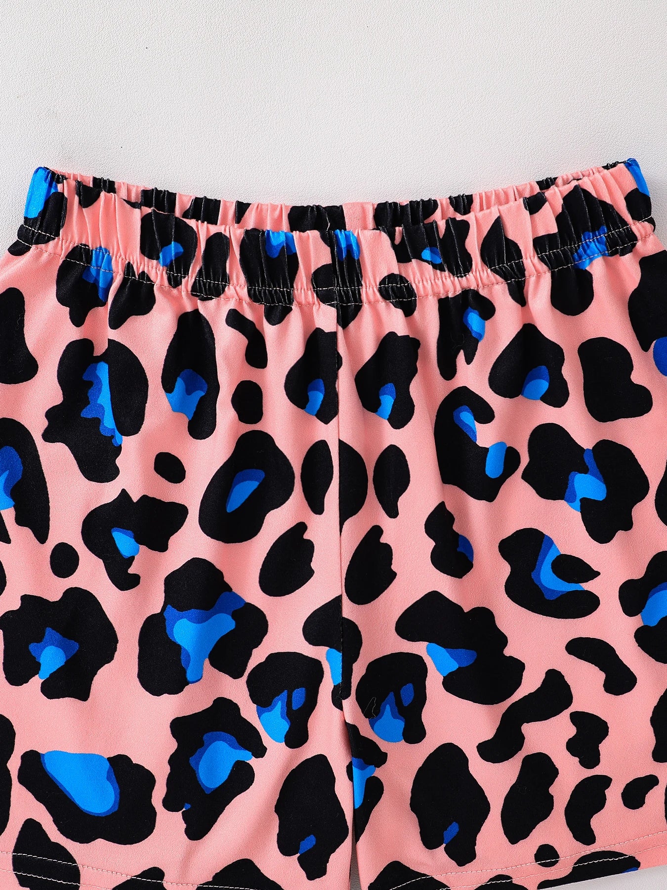 Summer 2-piece set of cute cartoon leopard casual children's clothing for girls, mixed color 4-8Y thin, cool and breathable