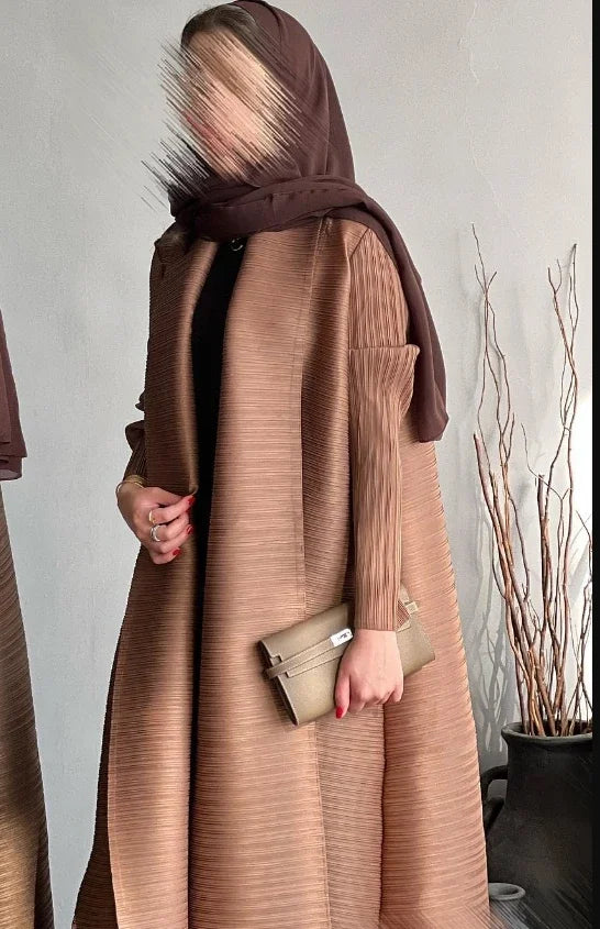 Abaya Mosong Fashion Miyake Pleated 2024 Trench Coat Retro Design Loose Cardigan Luxury Robes Women