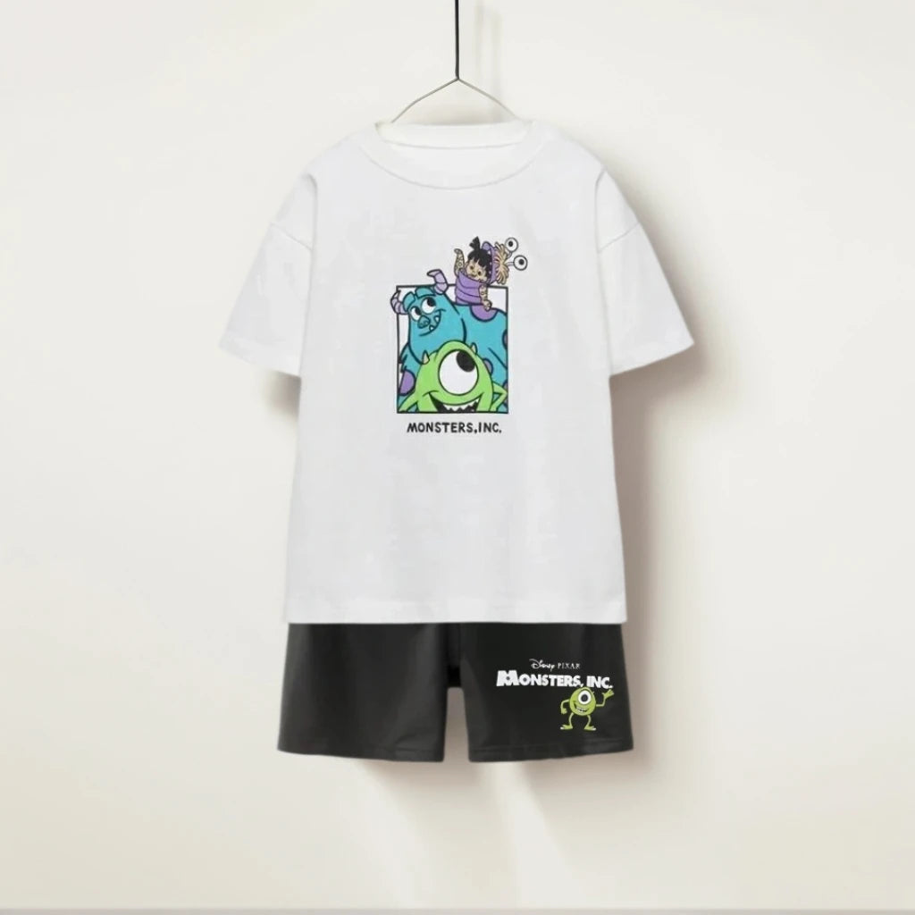 Summer Baby Children's Home Cloth Sets Monsters Inc Print Kids Loose Leisure Sets Toddler Tees +Pants Sets Clothes Outdoor Sets
