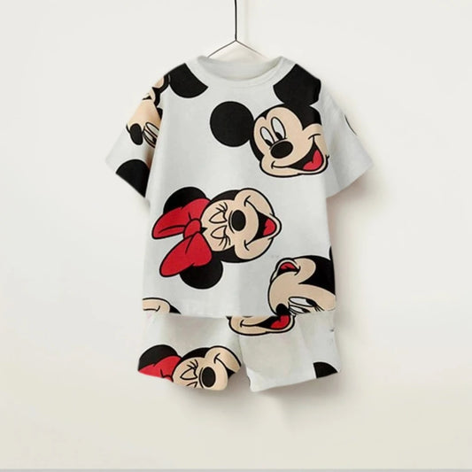 All Over Print Children's Casual Sets Mickey Friends Print Kids Loose 2Pcs Sets T-shirt+Shorts Summer Kid Sport Clothing Popular