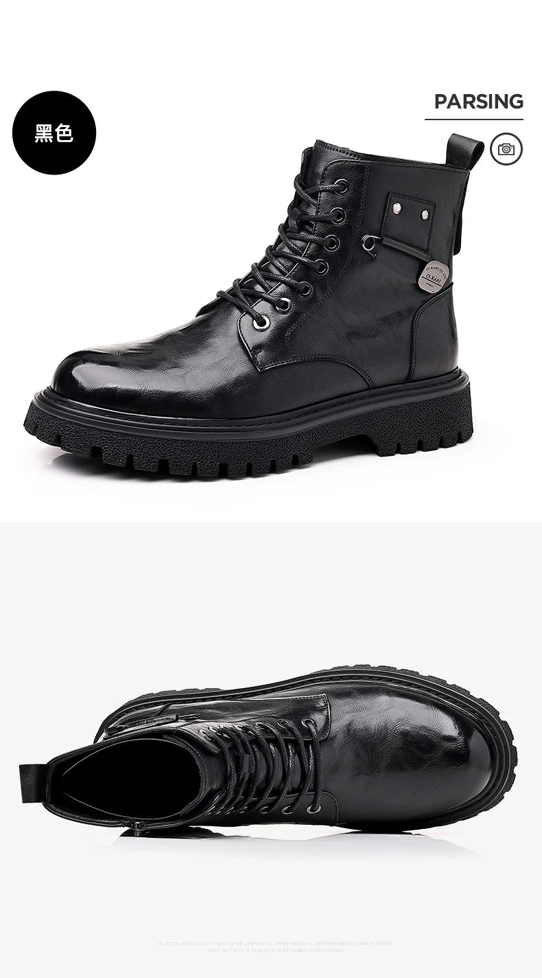Men's High-Top Boots: British Style Thickened Sole Genuine Leather Indestructible Work Boots, Couple Big Yellow Boots for Men an