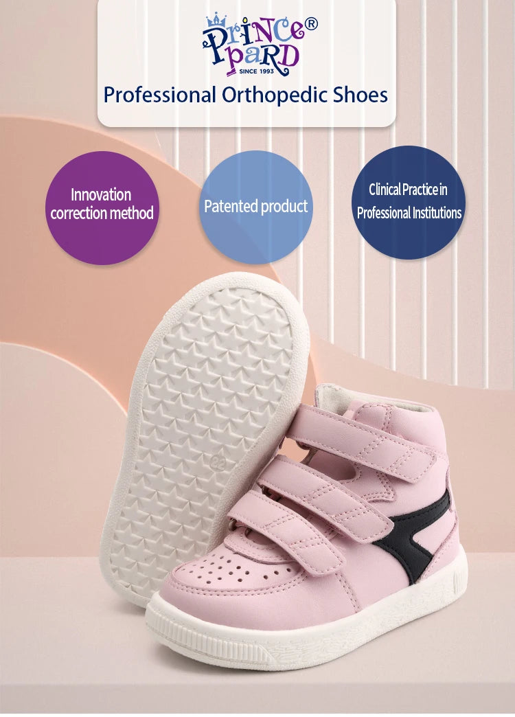 Kids Orthopedic Shoes for Boys and Girls with Arch Support Flat Feet, Black and Pink Leisure Walking Correcting Casual Sneakers