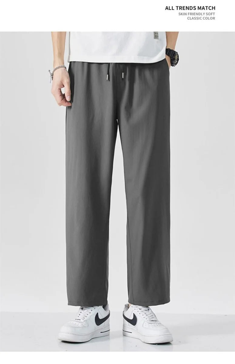 Ice Silk Men's Summer Thin Qui Dry Sports Loose Fit Breathable Long Pants Casual Trousers Youth Active Sle Basic Color