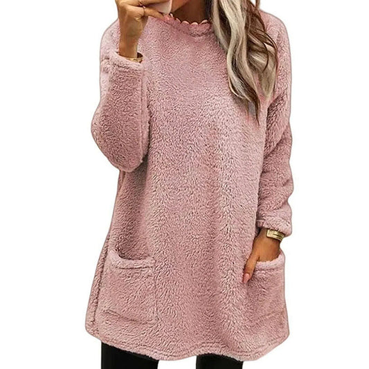 Autumn Winter Casual Women Solid Color Crew Neck Long Sleeve Sweatshirt Pullover