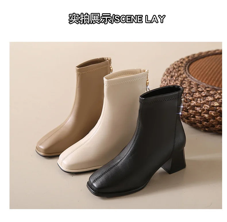 Platform Boot Shoes for Women Modern Western Black Femme Botas Punk Goth Female Winter High Heeled Shoes Round Toe Heels Botines