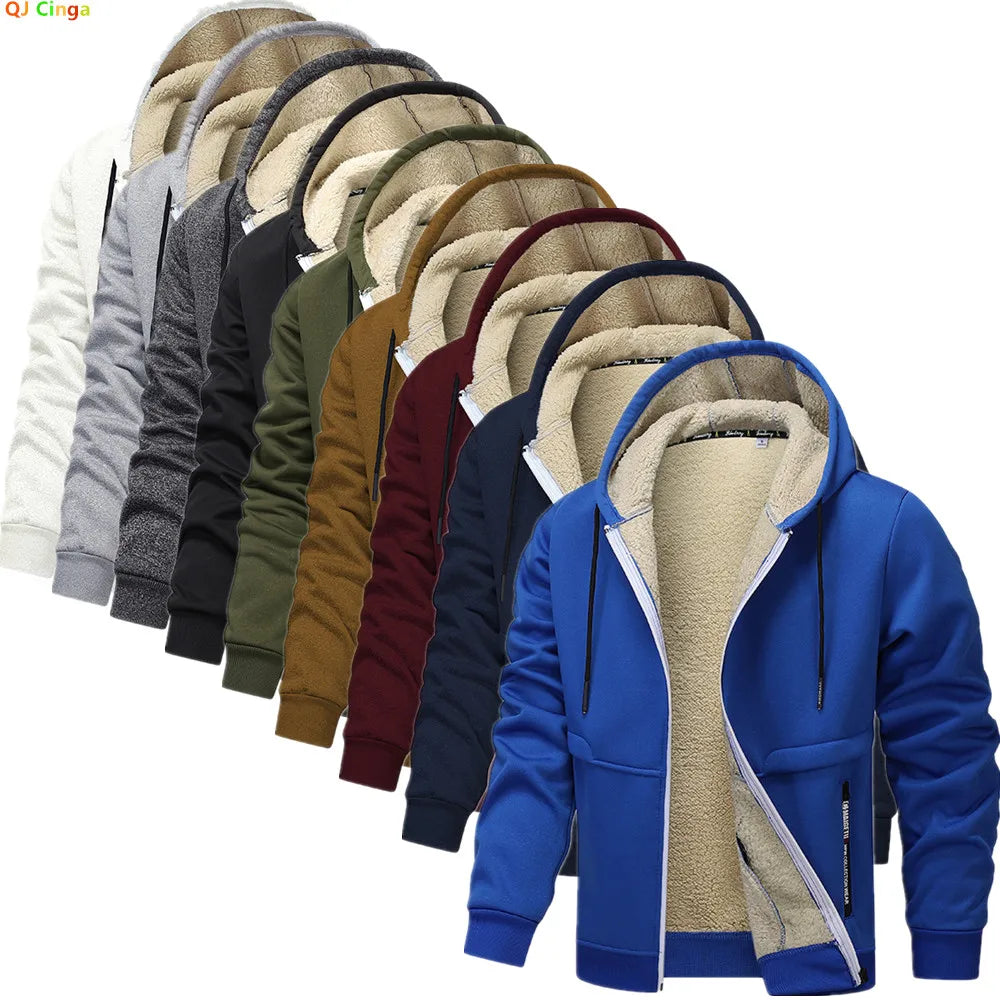 ‌Blue Fleece-Lined Hoodie Jacket for Men - Warm, Comfortable, Casual Style‌ Male Coat. Size M-5XL 6XL