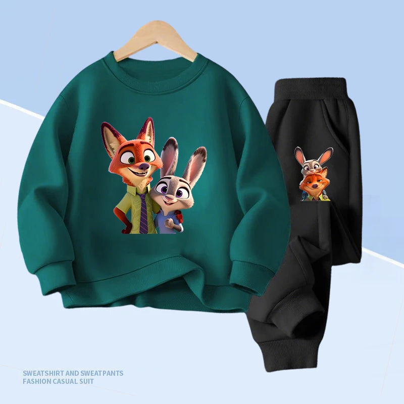 Disney Zootopia Spring Children Clothes Sets Cartoon Boys Pullover Tops and With Pocket Long Pants 2pcs Kids Thin Clothes Set