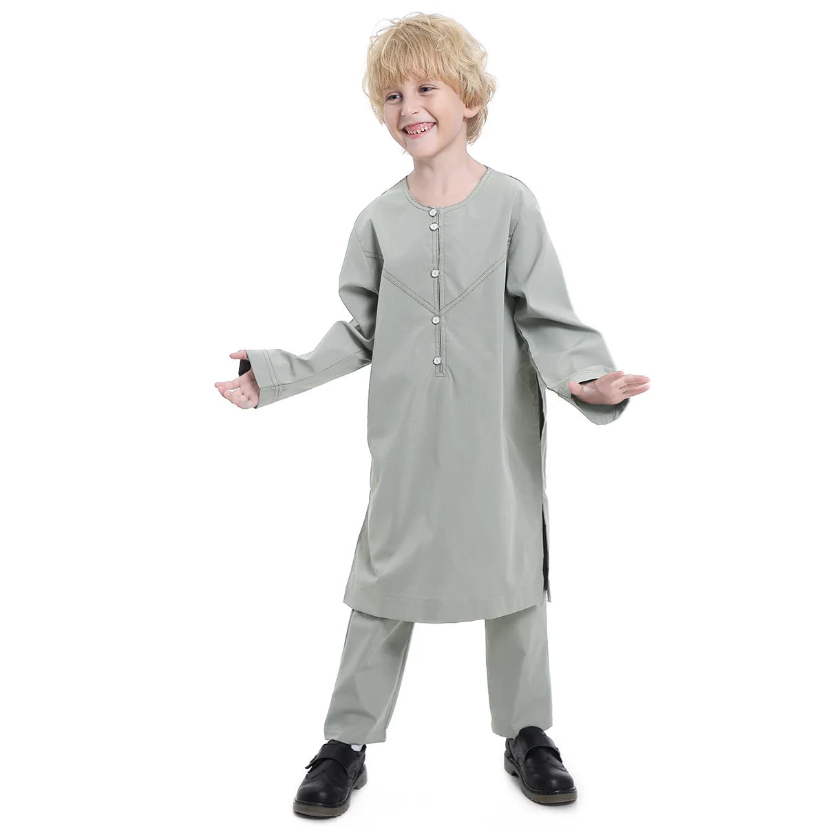 Muslim Kids Jubba Thobe Arab Boy Thobe Children Abaya Ramadan Dress Pant Set 2 Piece Caftan Robe Kaftan Musulman Ensembles