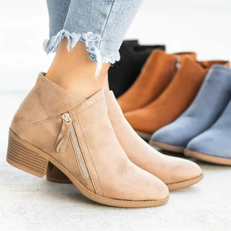 Women Booties 2022Autumn Suede 6 Boots Women Fashion Size 43 Platform Boots Side Zipper Heeled Ankle Boots Botas De Mujer
