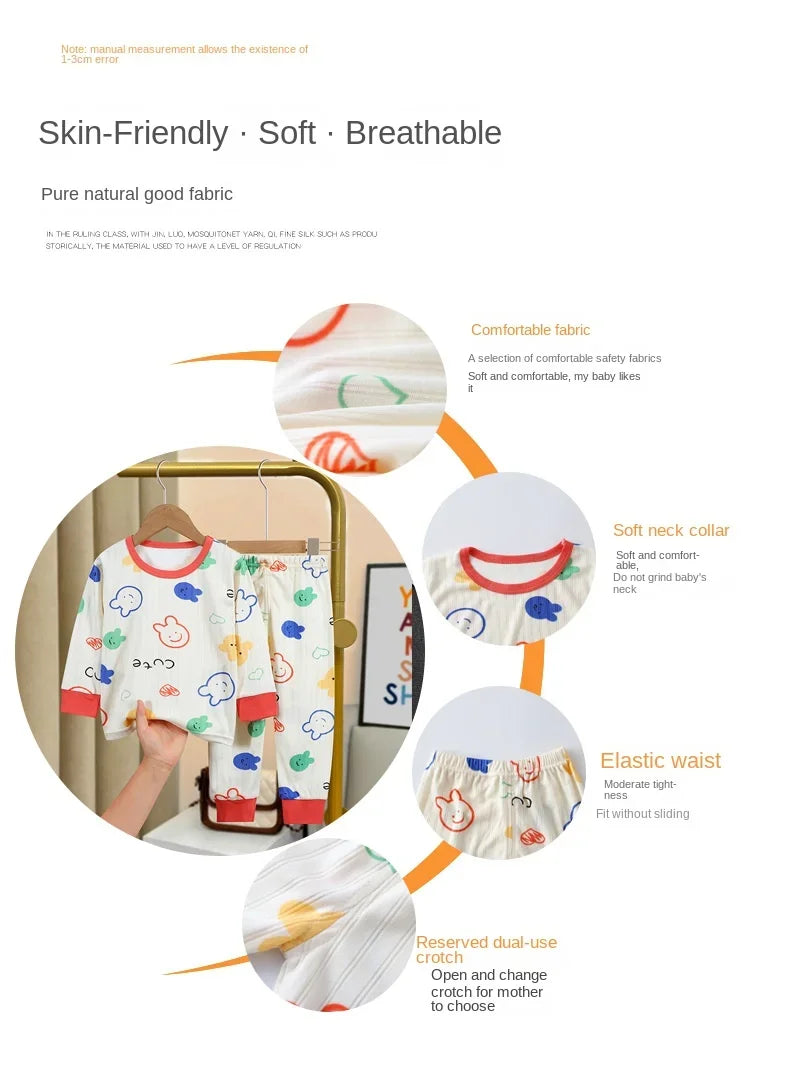 Children's warm underwear set boys girls autumn winter plush thick pajama set infants and young children home clothing set 0-5Y