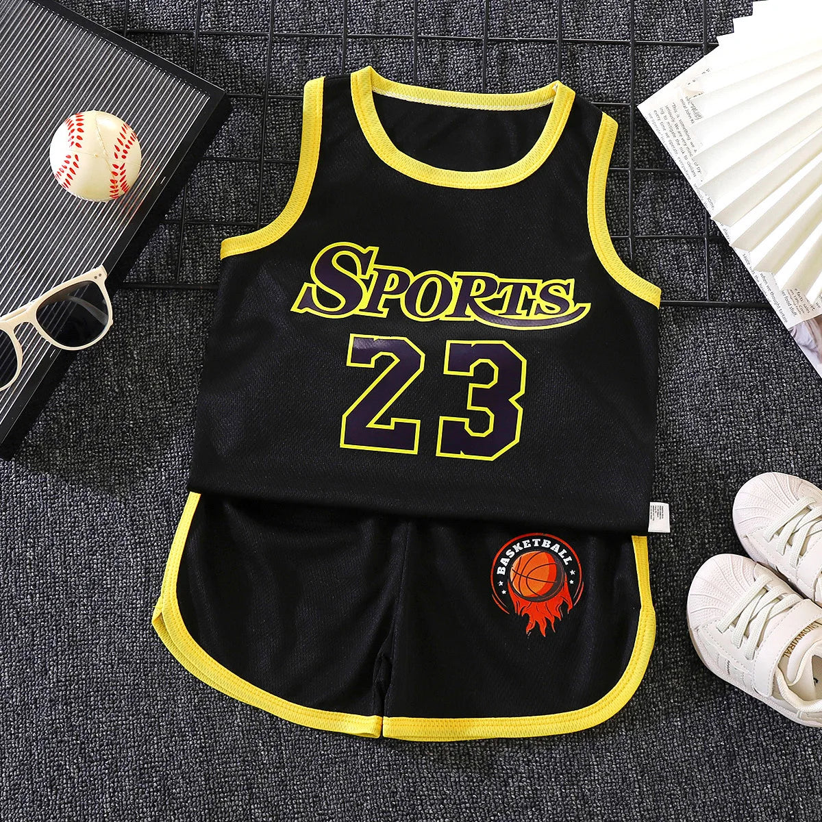 Kids Sports Set for Boys and Girls Baby Basketball Jersey Summer Mesh Tank Top Shorts Quick Dry Set Summer Sportswear
