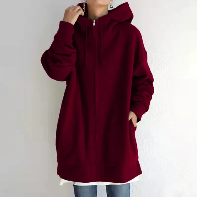 2025 Autumn Women's Hoodie Black Long Sleeve Lace Up Zippers Pockets Plush Hoodies Female Winter Trendy Casual Ladies Clothes