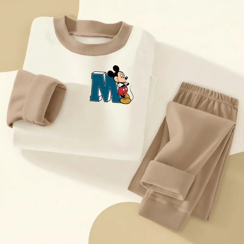 DISNEY Children's Casual Sleepwears Set Mickey Printed Boys Spliced Long Sleeved Home Clothing Suit Kids Soft Comfy Pijamas New