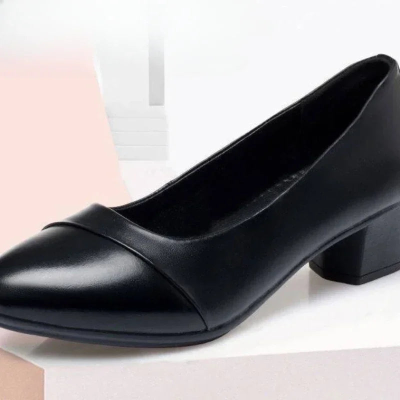 2024Women's High Heels Patent Leather Work Shoes Comfortable Women Heeled Shoes Pu Leather Loafers Square Heeled Talon Femme