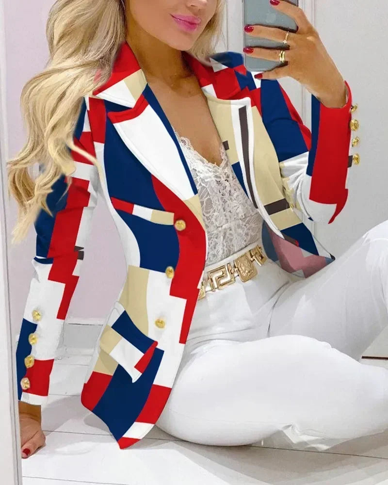 2025 Spring Autumn Two Piece Set Women Office Tracksuits For Ladies Outfits Lapel Collar Double Breasted Blazer Suit Pants Set