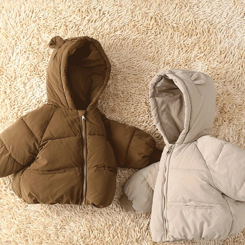 Boys Girls Down Coats Children Winter Thickened Jackets Kids Warm Hooded Fashion Outerwear Children Solid Color Cotton Parkas