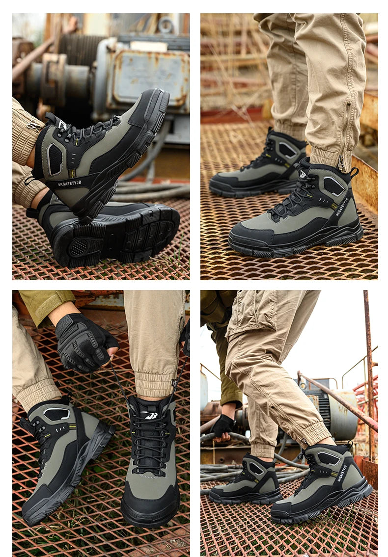 Men's High Top Work Safety Boots with Steel Toe - Anti-Smash, Durable, Protective & Comfortable for Industrial and Outdoor Use