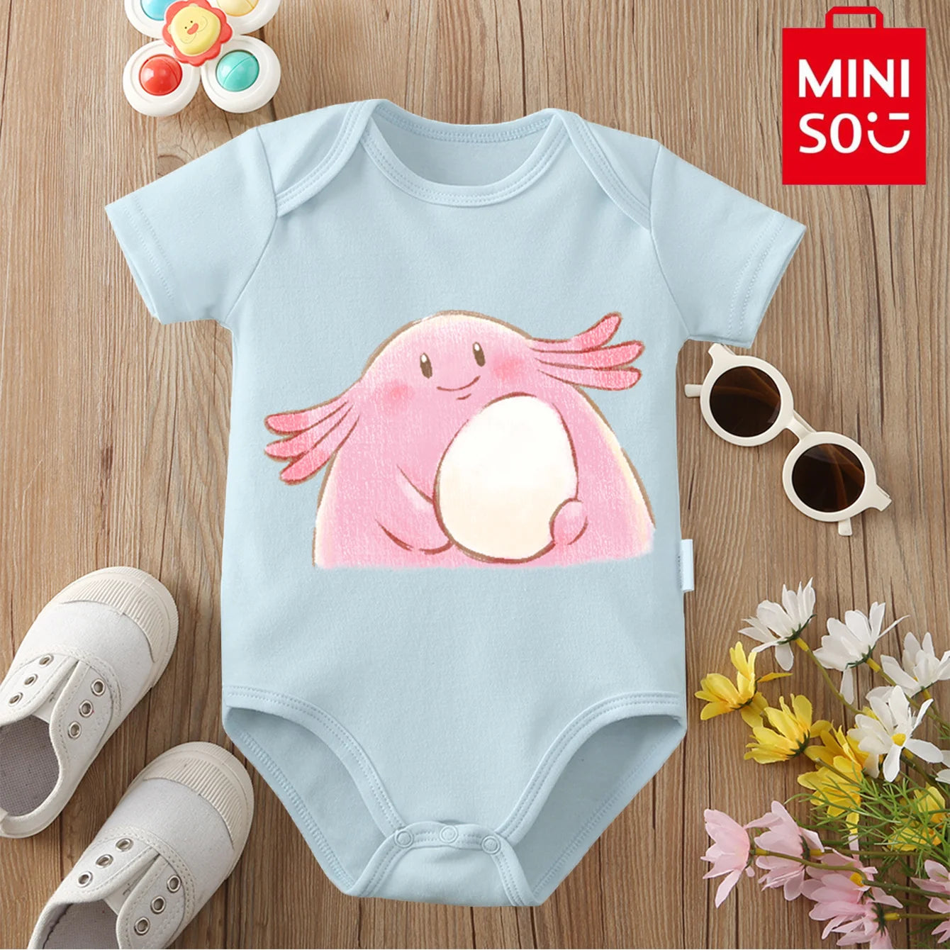 MINISO Pure Cotton Cute Pokemon Pikachu Print Bodysuit Baby Soft Cloths Gift for Baby Onesie Jumpsuit for 0 To 12 Months Newborn