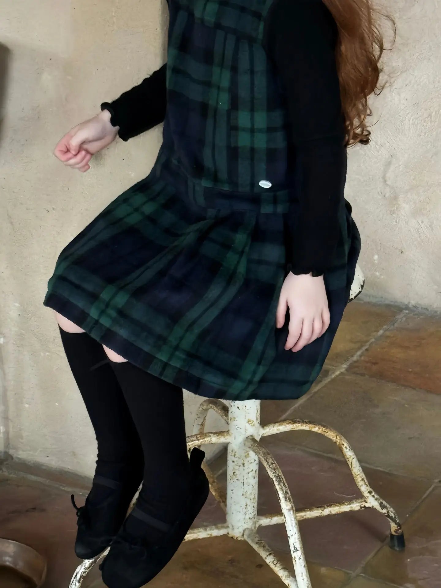 Kids Dresses for Girls Green Grid Hair Vest Pleated Skirt Vest Skirt Autumn Girls Clothes Girls Dress