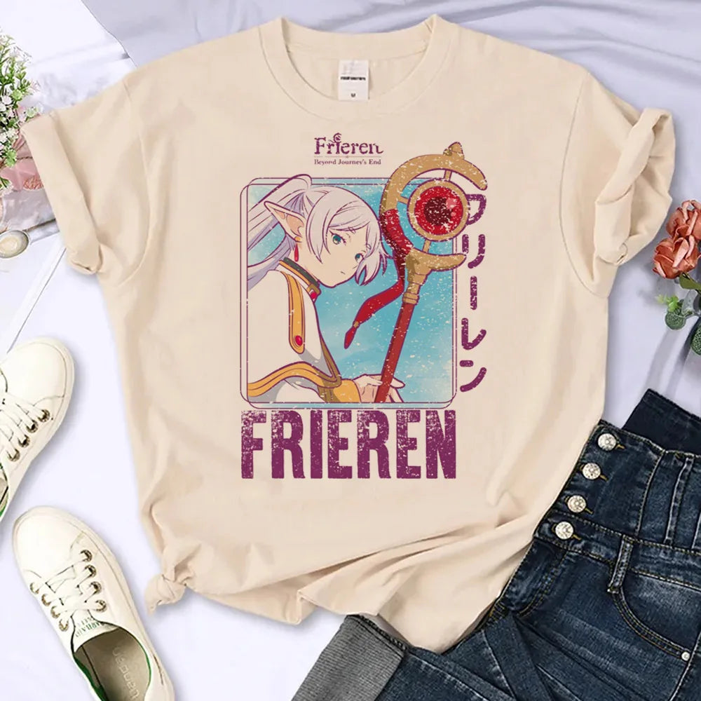 Frieren shirt women women 2000s Punk Pastel Psychedelic hip hop t-shirt Vintage women Psychedelic Digital Classic Trendy