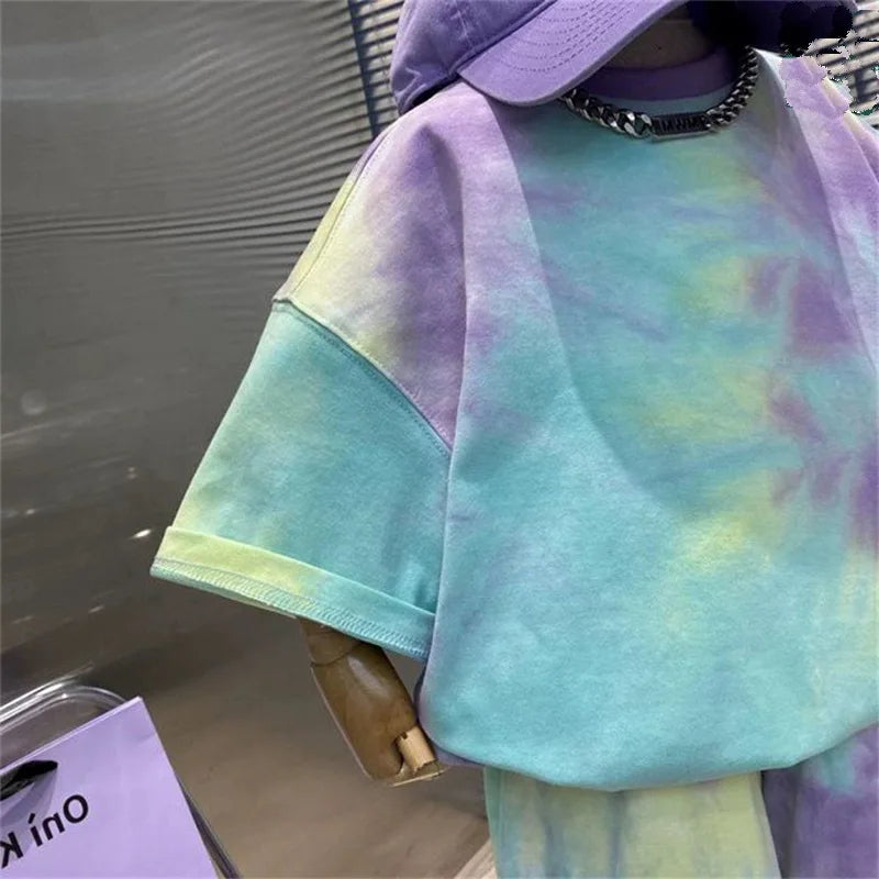 Summer Baby Clothes Set Kid Girls Disney Minnie Printed T-Shirts and Shorts 2pcs Suit Children Short Sleeve Tie Dye Outfits