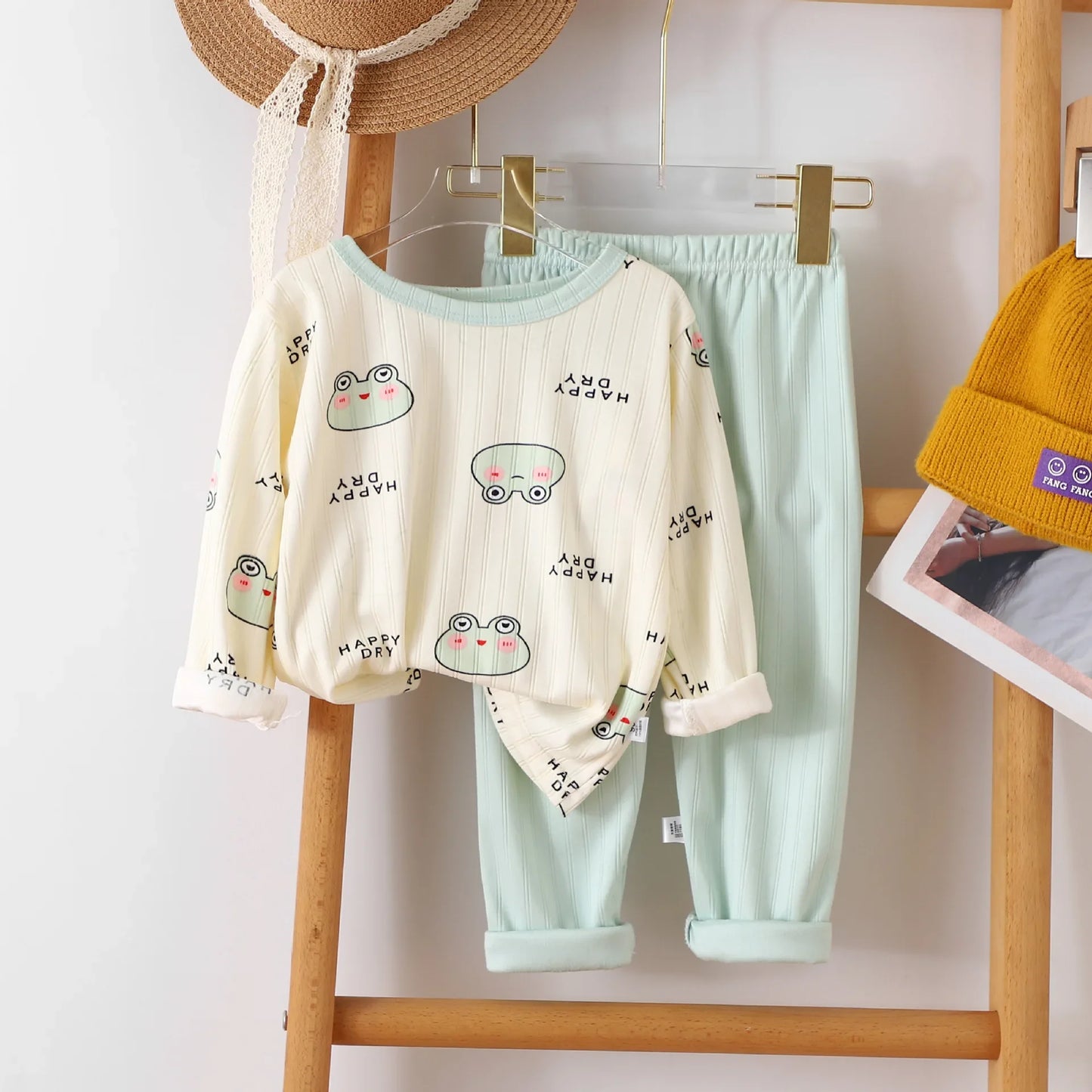 Children's warm underwear set boys girls autumn winter plush thick pajama set infants and young children home clothing set 0-5Y