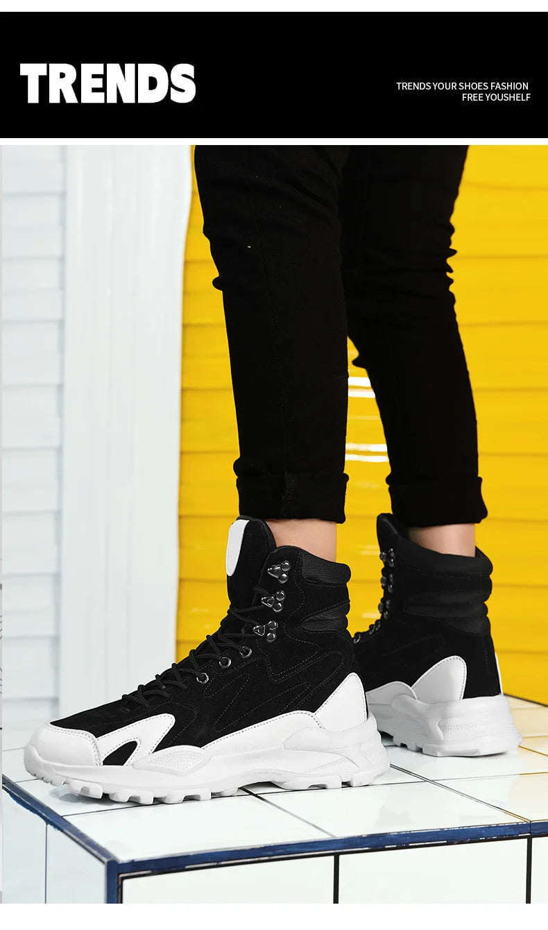 Fashion Men's Boots Comfortable Men Casual Shoes Breathable High Top Sneakers for Outdoor Non Slip Ankle Boots Platform Sneakers