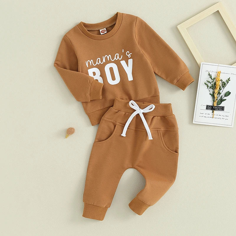 Pudcoco Baby Boys Outfits Newborn Letter Print Round Neck Long Sleeve Sweatshirt and Drawstring Pants Set Infant Pants Suits
