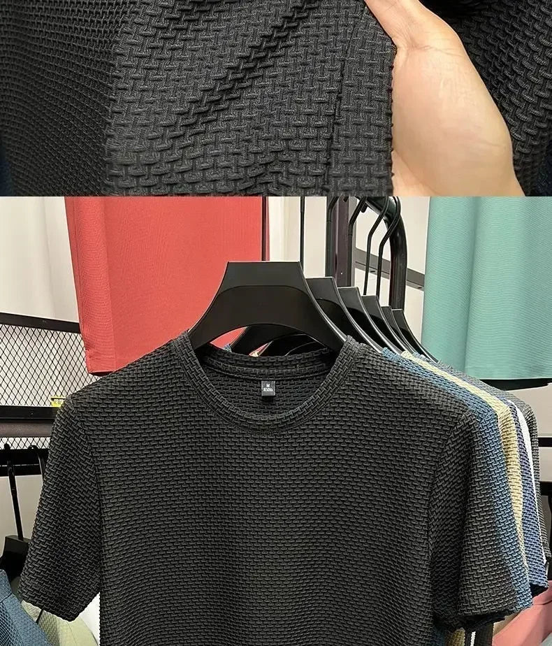 Summer Men's Round Neck Short Sleeved T-shirt M-5XL Oversize Wrinkle Resistant Breathable Top Texture Fabric Versatile Tees