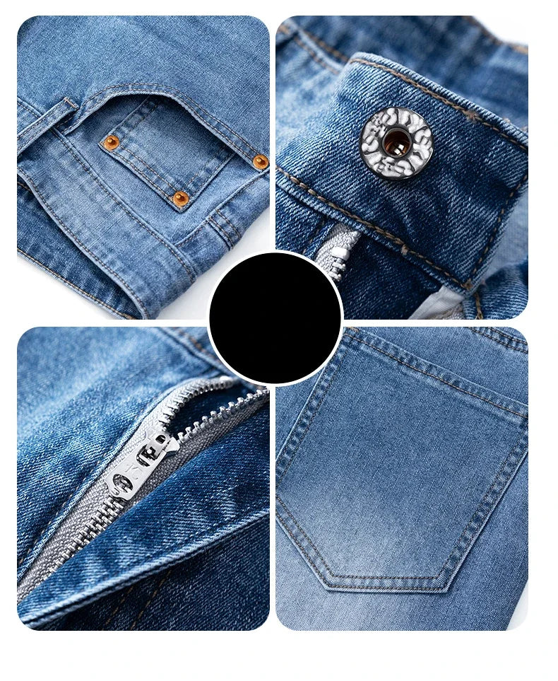 Summer Thin Straight Jeans Men's Clothing Soft Breathable Trousers Male Brand Comfortable Business Loose Denim Pants