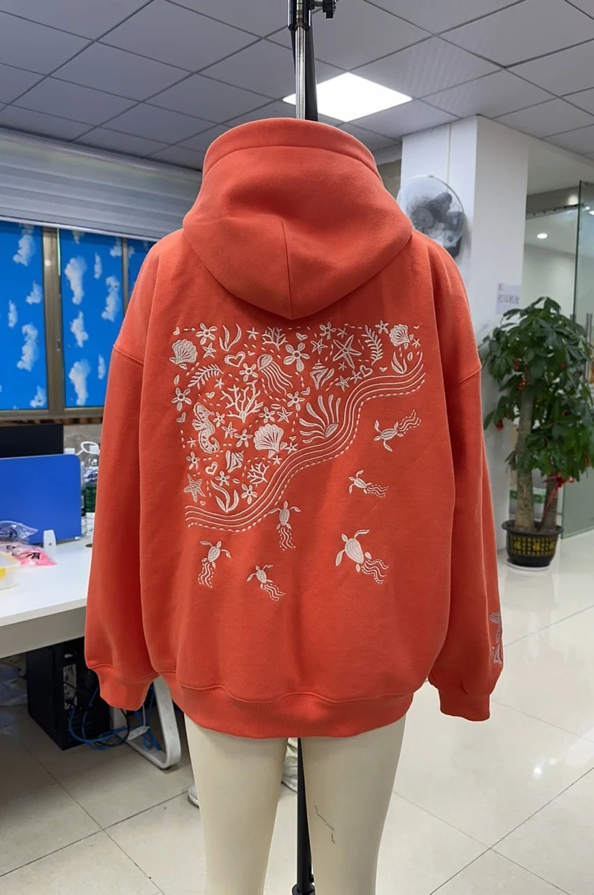 Combhasaki Cute Hoodies for Teen Girls Graphic Embroidery Oversized Preppy Sweatshirt Y2K Long Sleeve Aesthetic Beach Hooded Top