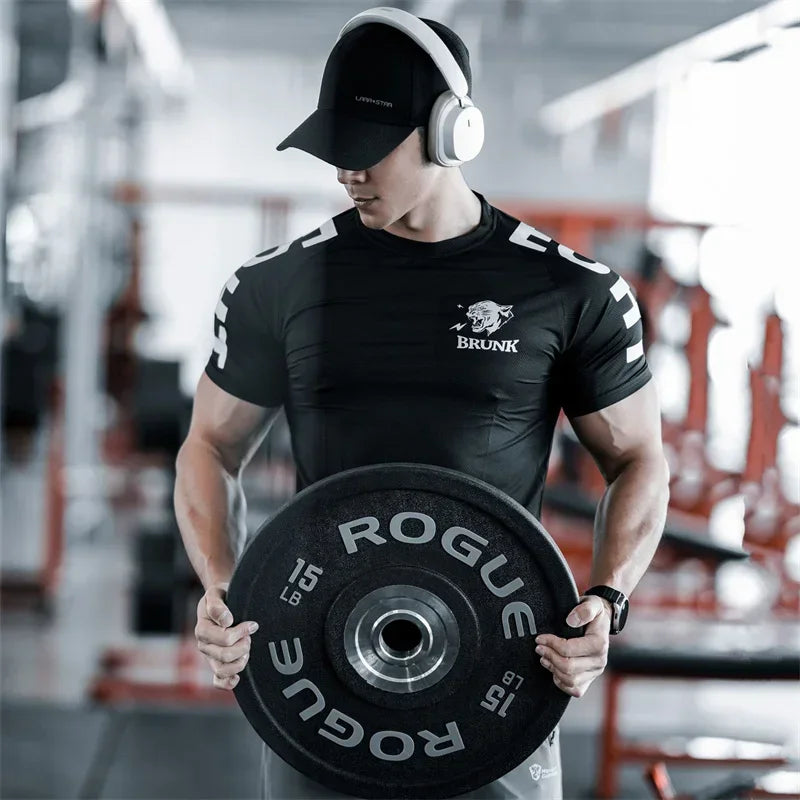 2025 Hot Selling New Men's T-shirt Sports Running Fitness Shirt Fast Breathable Elastic Training Short Sleeved Quick Drying Top