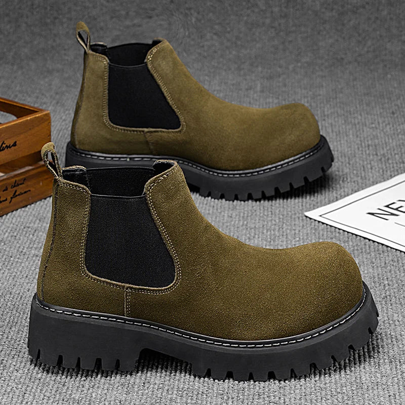 High Quality Fashion Mens Boots Black Boots Fashion Casual British Style Thick Bottomed Mid-top Chelsea Boots Large Size